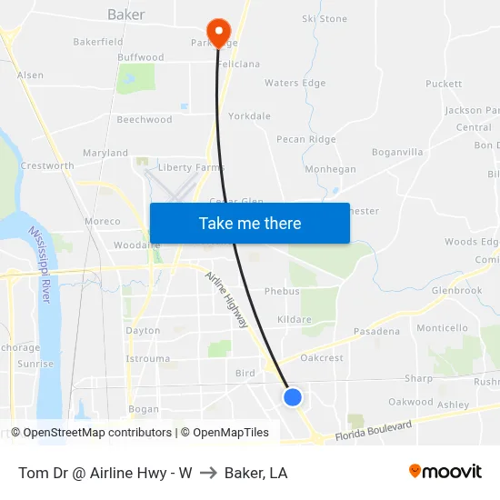Tom Dr @ Airline Hwy - W to Baker, LA map
