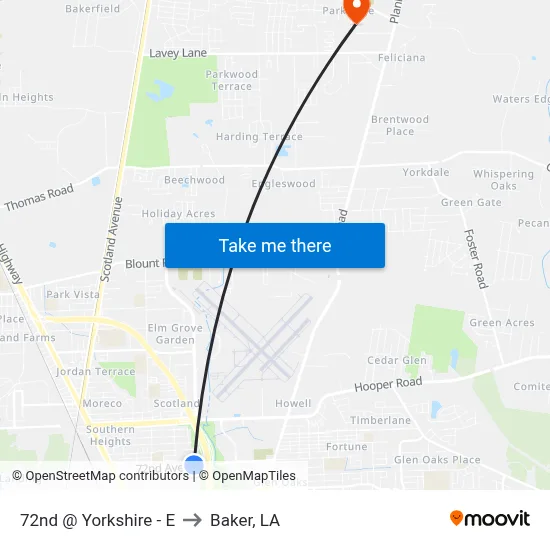 72nd @ Yorkshire - E to Baker, LA map