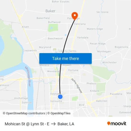 Mohican St @ Lynn St - E to Baker, LA map