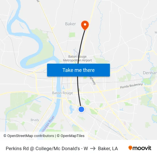 Perkins Rd @ College/Mc Donald's - W to Baker, LA map