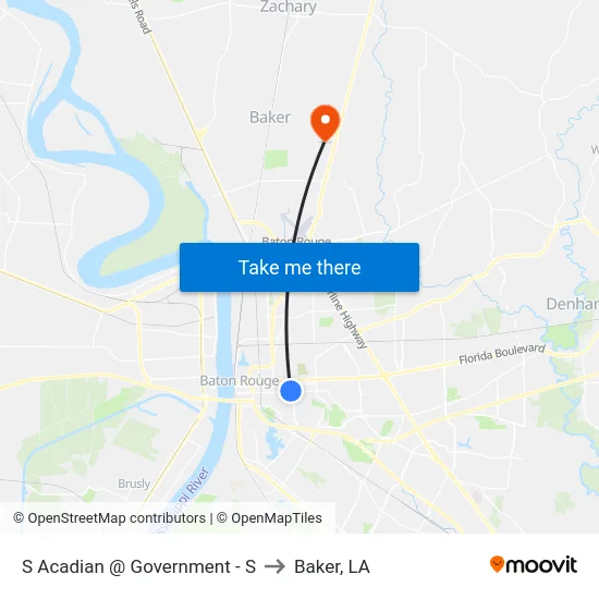S Acadian @ Government - S to Baker, LA map