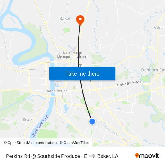 Perkins Rd @ Southside Produce - E to Baker, LA map