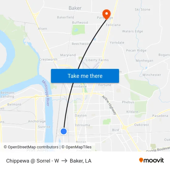 Chippewa @ Sorrel - W to Baker, LA map