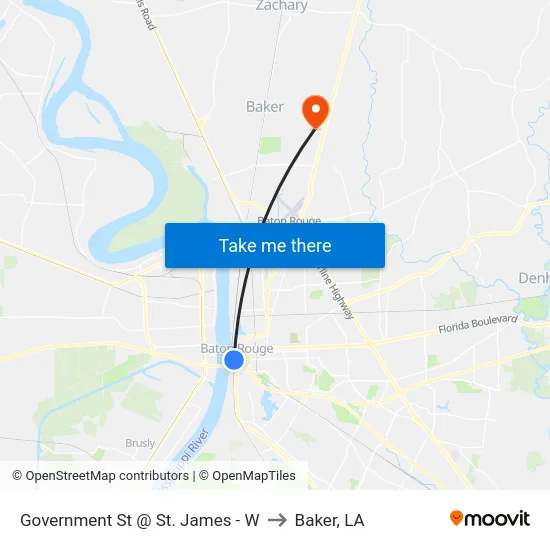 Government St @ St. James - W to Baker, LA map