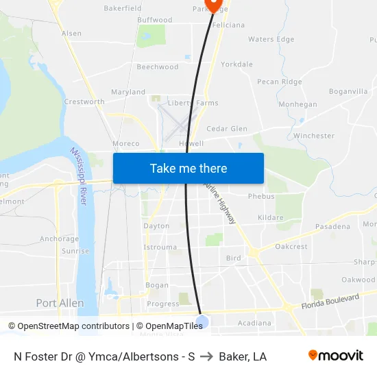 N Foster Dr @ Ymca/Albertsons - S to Baker, LA map
