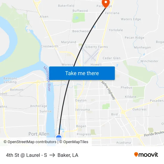 4th St @ Laurel - S to Baker, LA map