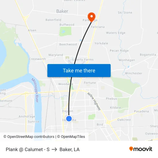 Plank @ Calumet - S to Baker, LA map