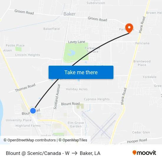 Blount @ Scenic/Canada - W to Baker, LA map