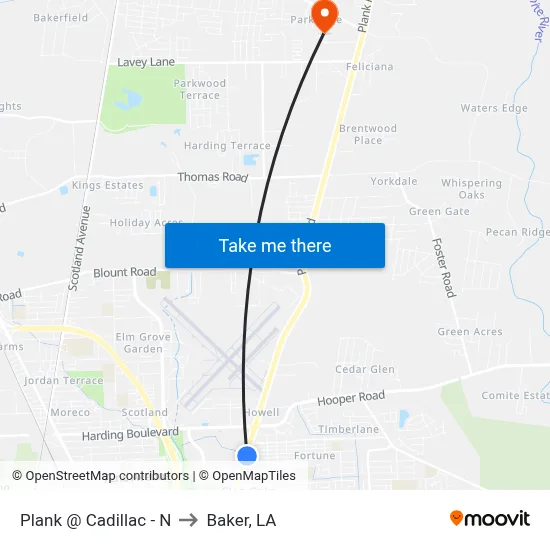Plank @ Cadillac - N to Baker, LA map