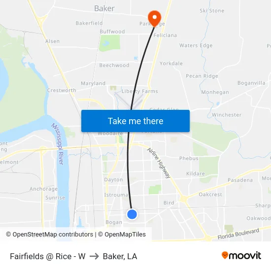 Fairfields @ Rice - W to Baker, LA map