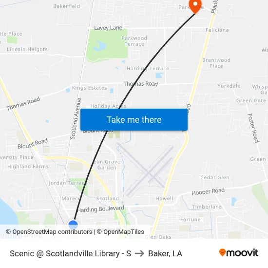 Scenic @ Scotlandville Library - S to Baker, LA map