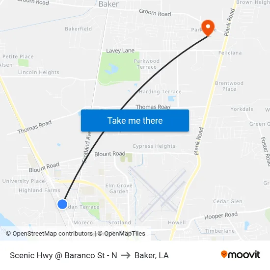 Scenic Hwy @ Baranco St - N to Baker, LA map
