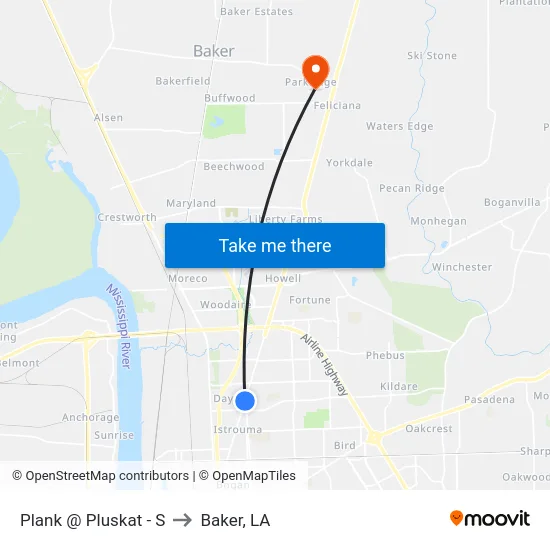 Plank @ Pluskat - S to Baker, LA map