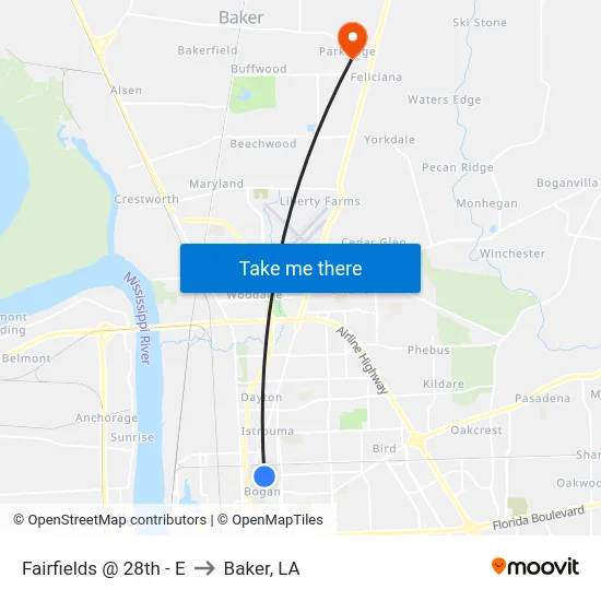 Fairfields @ 28th - E to Baker, LA map