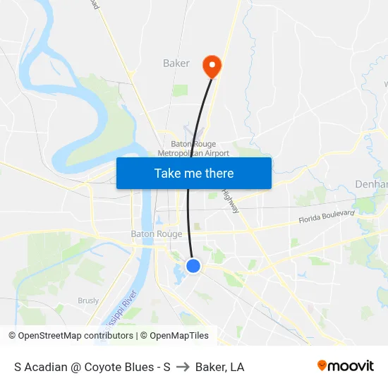 S Acadian @ Coyote Blues - S to Baker, LA map