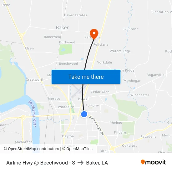 Airline Hwy @ Beechwood - S to Baker, LA map