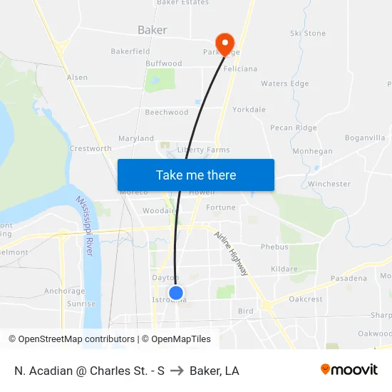 N. Acadian @ Charles St. - S to Baker, LA map