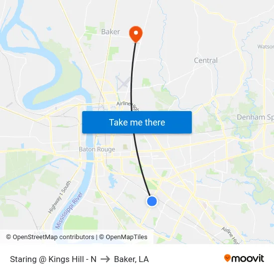 Staring @ Kings Hill - N to Baker, LA map