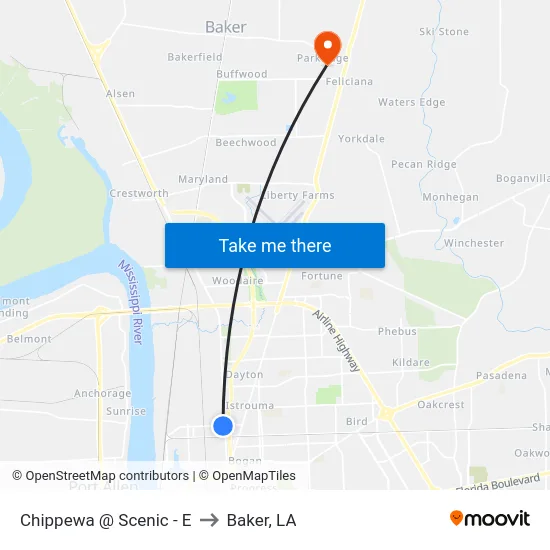 Chippewa @ Scenic - E to Baker, LA map