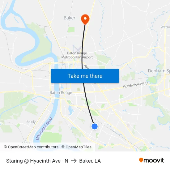 Staring @ Hyacinth Ave - N to Baker, LA map
