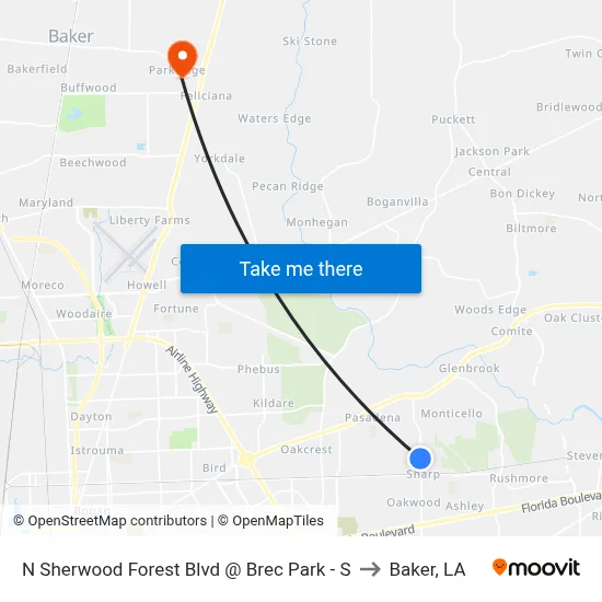 N Sherwood Forest Blvd @ Brec Park - S to Baker, LA map