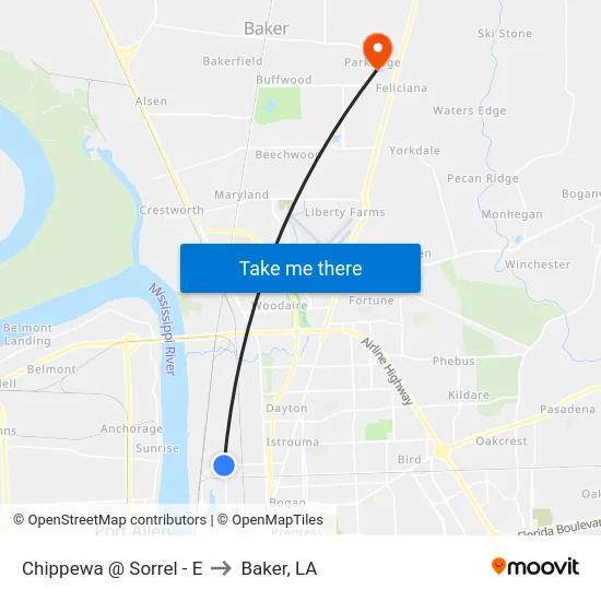 Chippewa @ Sorrel - E to Baker, LA map