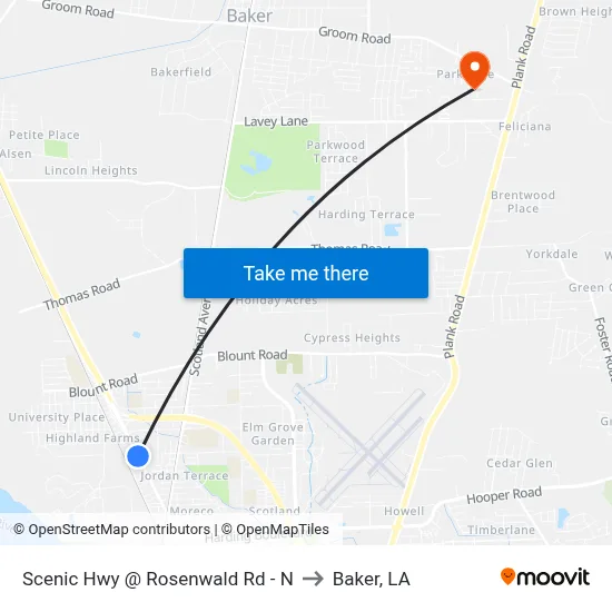 Scenic Hwy @ Rosenwald Rd - N to Baker, LA map