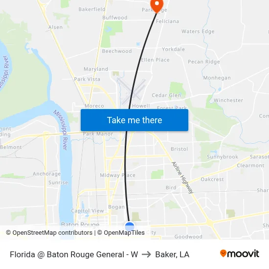Florida @ Baton Rouge General - W to Baker, LA map