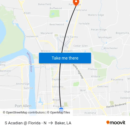 S Acadian @ Florida - N to Baker, LA map