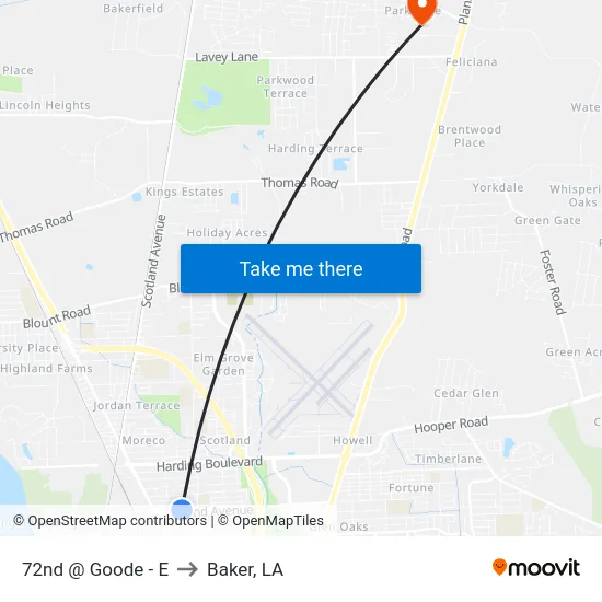 72nd @ Goode - E to Baker, LA map