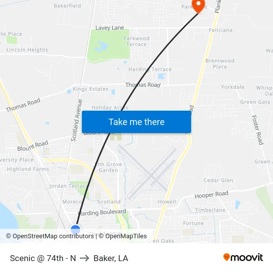Scenic @ 74th - N to Baker, LA map