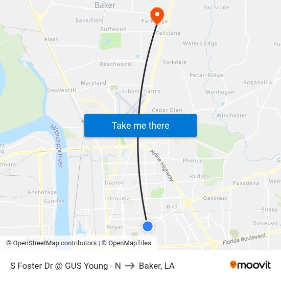 S Foster Dr @ GUS Young - N to Baker, LA map
