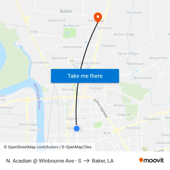 N. Acadian @ Winbourne Ave - S to Baker, LA map