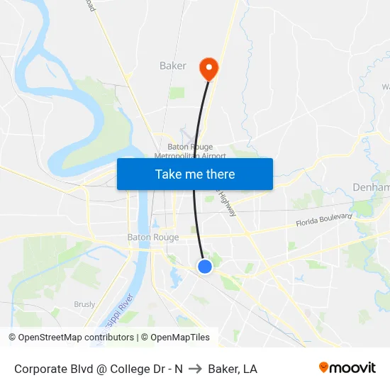 Corporate Blvd @ College Dr - N to Baker, LA map