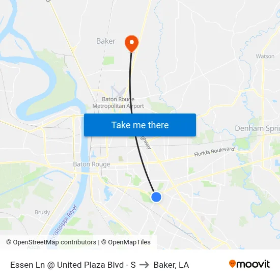 Essen Ln @ United Plaza Blvd - S to Baker, LA map