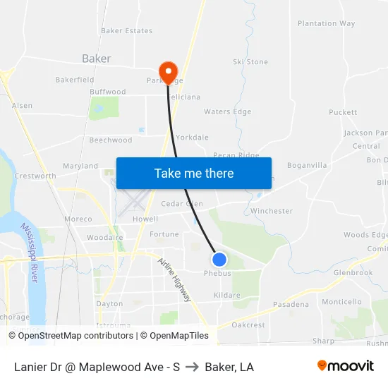 Lanier Dr @ Maplewood Ave - S to Baker, LA map