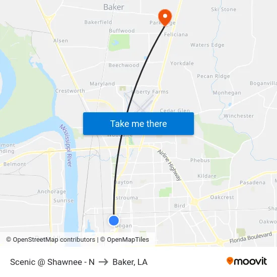 Scenic @ Shawnee - N to Baker, LA map