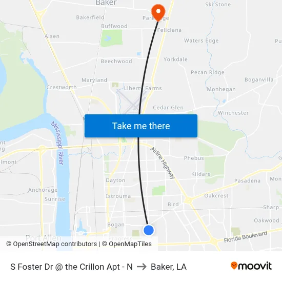 S Foster Dr @ the Crillon Apt - N to Baker, LA map