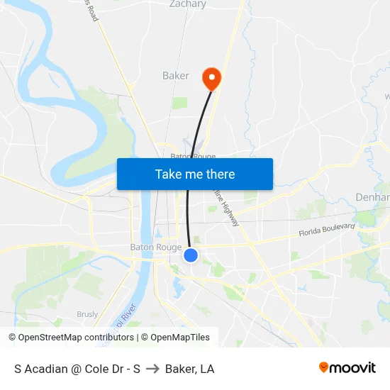 S Acadian @ Cole Dr - S to Baker, LA map