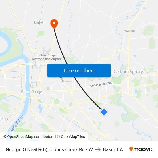 George O Neal Rd @ Jones Creek Rd - W to Baker, LA map