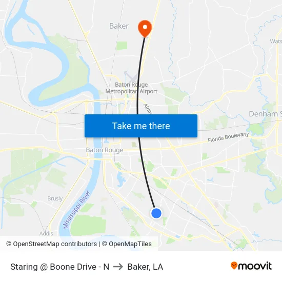 Staring @ Boone Drive - N to Baker, LA map