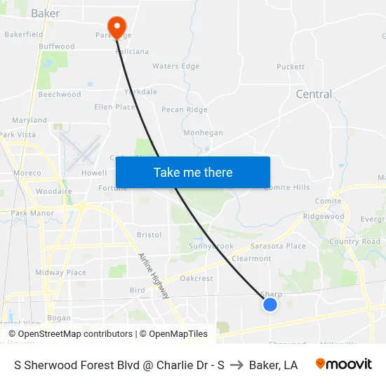 S Sherwood Forest Blvd @ Charlie Dr - S to Baker, LA map