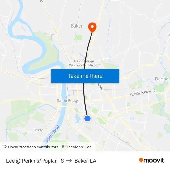 Lee @ Perkins/Poplar - S to Baker, LA map