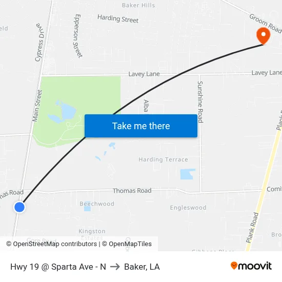 Hwy 19 @ Sparta Ave - N to Baker, LA map