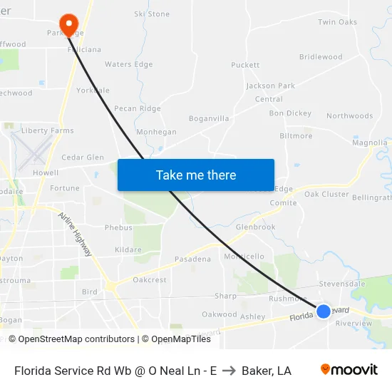 Florida Service Rd Wb @ O Neal Ln - E to Baker, LA map