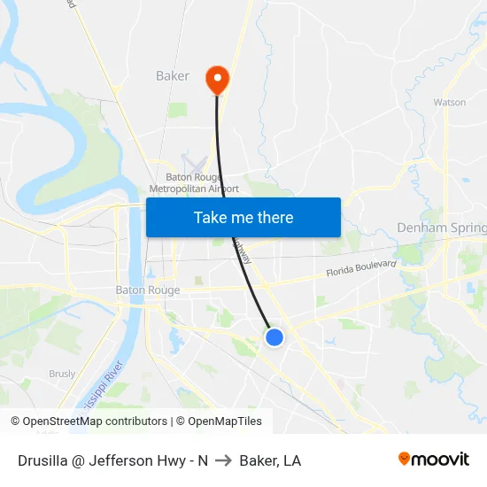 Drusilla @ Jefferson Hwy - N to Baker, LA map