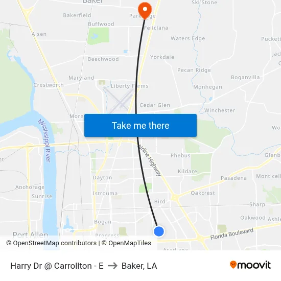 Harry Dr @ Carrollton - E to Baker, LA map