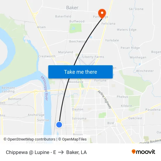 Chippewa @ Lupine - E to Baker, LA map