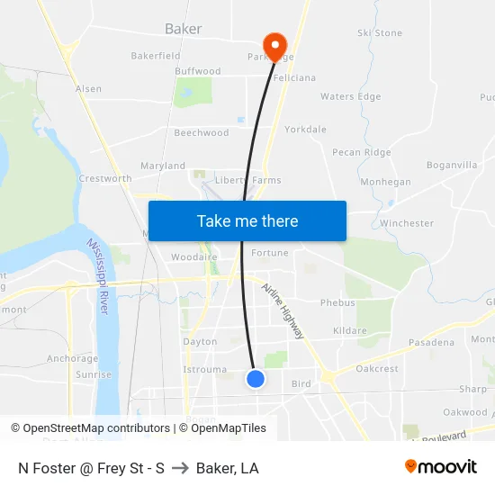 N Foster @ Frey St - S to Baker, LA map