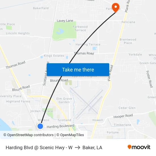 Harding Blvd @ Scenic Hwy - W to Baker, LA map